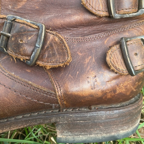 GUC Frye Veronica Back-Zip Tall Moto Boot Maple Brown Leather size 10 - Picture 7 of 12